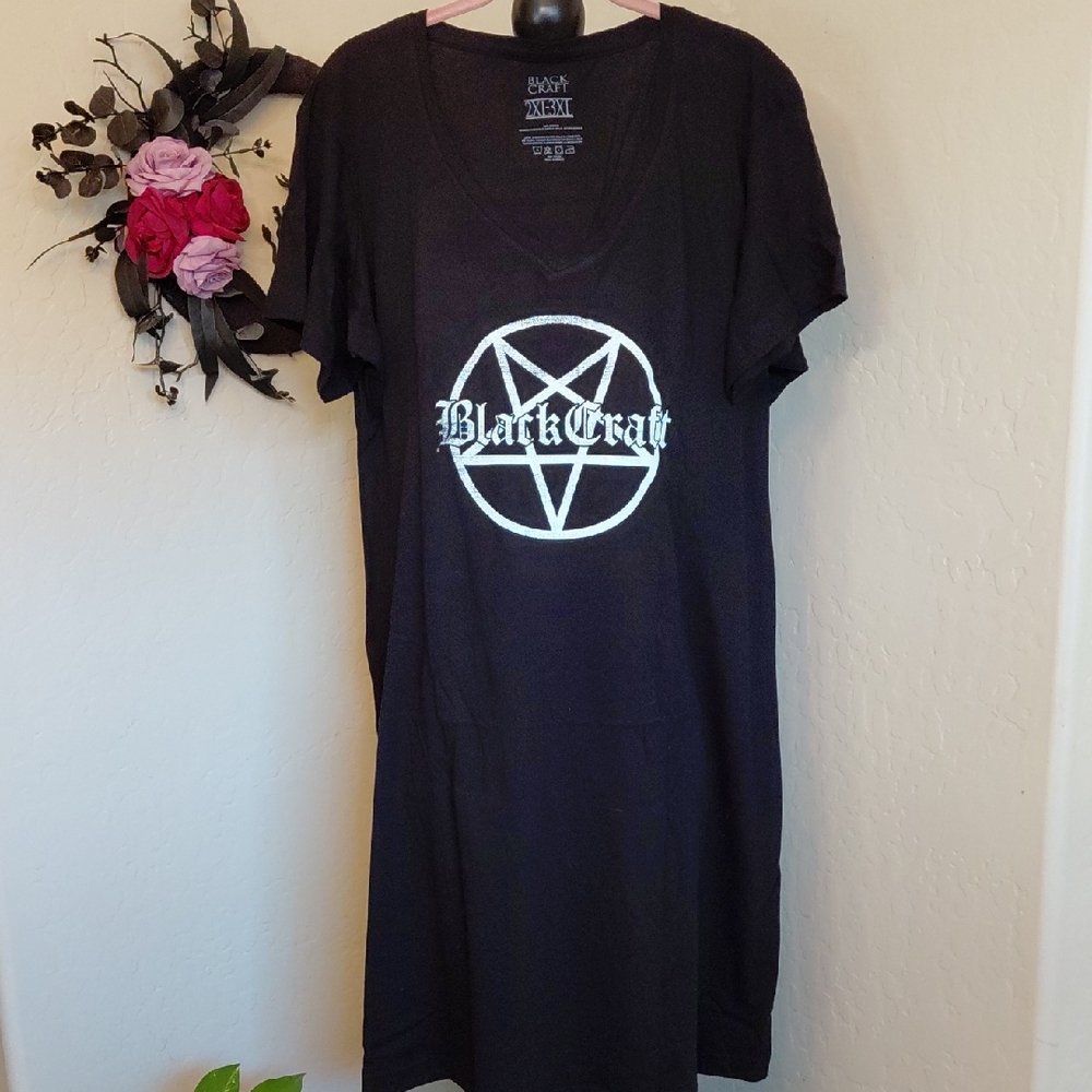BLACKCRAFT CULT 2/3XL BLACK TSHIRT DRESS SHORT SLEEVES PENTAGRAM CENTER FRONT